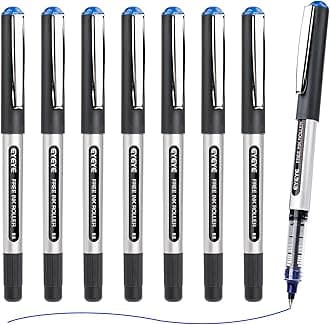 Blue Ink Rollerball Pens Extra Fine Point Quick Dry, 8 Pack 0.5mm Liquid Ink Pen Fine Point Smooth Writing Pens for Journaling, Note Taking, Office, School Supplies