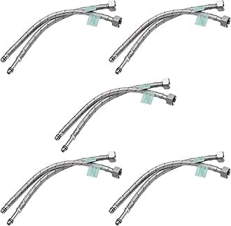 10 (5 Pairs) x M10 x 1/2 BSP (300mm) Flexible Tap Connectors | Kitchen Sink/Bathroom Basin Monobloc Mixer Flexi Pipes Tails (Short Male End)