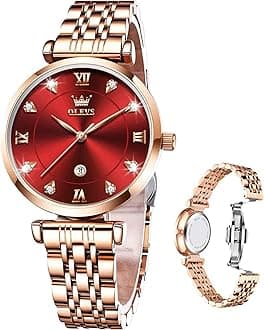 OLEVS Women Watches Simple Dress Ladies Watch Rose Gold Stainless Steel Watch Waterproof Quartz Date Luxury Diamond Small Wristwatch Fashion Analog Female Reloj Mujer Blue White Green Red Yellow Face