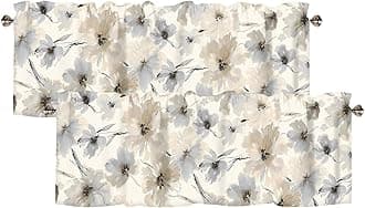 Watercolor Floral Curtain Valance for Windows Gray Beige Window Treatments 2 Pack Short Curtains for Kitchen Windows Bathroom Bedroom,54 x 18 Inch