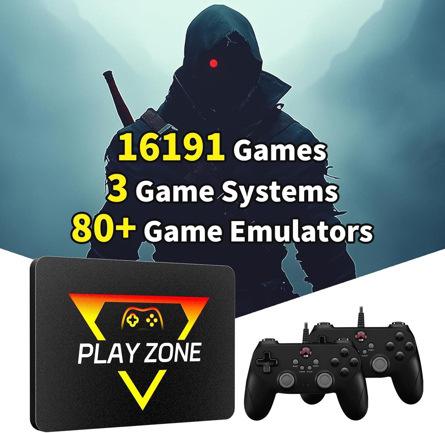 Game Console HDD with 3 Game Systems, Video Game Console with Built in 16191 Games, Emulator Console has 80+ Emulators, Game SSD for PC (Playzone-BTBW)