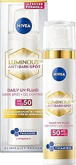 – NIVEA Cellular Luminous 630 Anti Dark-Spot Daily UV Fluid Face SPF 50 (40ml), Protects From Dark-Spots, Hyperpigmentation and Photoageing, Face Moisturiser with Hyaluronic Acid and Vitamin E