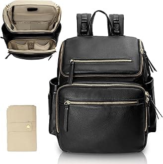 Diaper Bag Backpack Baby Diaper Bag Leather with 17 Diaper Bag Organizing Pouches,Changing Pad,Stroller Straps,4 Insulated Pockets,Black