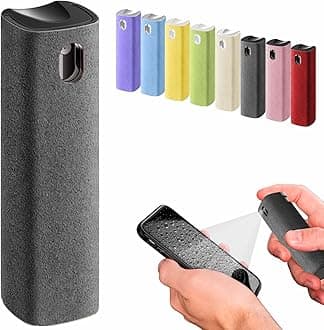 IO CLEAN Mini Screen Cleaner Spray – Finger Proof Screen Cleaner for Smartphones, iPads, MacBooks, Laptops, Car Screens, Touchscreens – 3 in1 Mist Cleaner, Microfiber Cloth and Protective Cover (Grey)