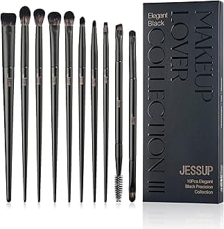Jessup Eyeshadow Brush Set 10Pcs Professional Eye Makeup Brushes for Blending Eye Shadow Liner Crease Duo-end Brow Brush, Elegant Black T337