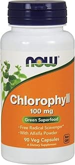NOW Foods Supplements, Chlorophyll 100 mg with Alfalfa Powder, Green Superfood, 90 Veg Capsules