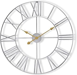 Sorbus Large Wall Clock for Living Room Decor - 16 inch Big Wall Clock Decorative - Battery Operated - Roman Numeral Analog Large Clock for Bedroom, Room, Home, Kitchen, Office, Wall Decor (Silver)