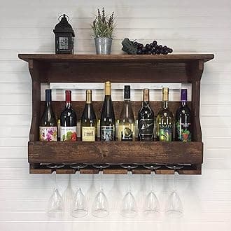 Jorden Wooden Wall Hanging Design Bar | Bar Cabinets for Home | Mini Bar for Home | Solid Wood Making Wine Cabinet with Glass Hanging Space - Walnut Finish