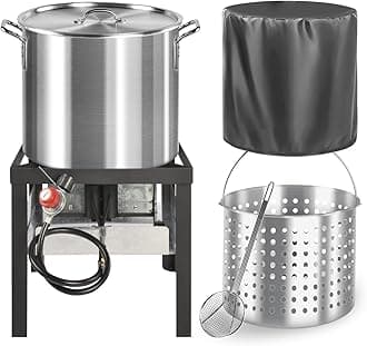60QT Seafood Boil Pot with 50QT Basket | Dust Cover | 12-Inch Skimmer | Crawfish Boiler & Crab Boil Pot | 110,000BTU Jet-Burner | 20PSI CSA Certified Regulator | Ideal for Outdoor Cooking