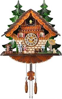Kintrot Cuckoo Clock Traditional Chalet Black Forest House Clock Handcrafted Wooden Wall Pendulum Quartz Clock - Walnut