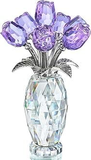 Crystal Rose Purple Flower Figurine,Rose Gifts for Mom Wife Grandma,Glass Flower Collectible Ornament Mother's Day Thanksgiving Anniversary Birthday Gifts