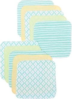 Washcloth Wipes Set for Newborn Boys and Girls, Soft Terry Washcloth Set, Pack of 10, Green Diamonds