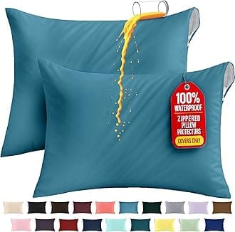 Utopia Bedding Premium 100% Waterproof Pillow Protectors with Zipper Standard Size (Set of 2), Bed Bug and Dust Mite Proof Zippered Pillow Covers, Pillow Encasement Cases, Denim Blue