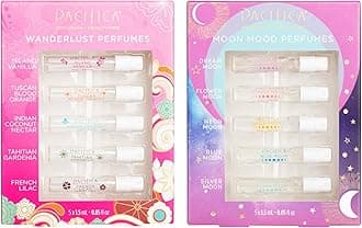 Pacifica Beauty Wanderlust & Moon Moods Perfume Set, Travel Fragrances, Island Vanilla, French Lilac, Clean Vegan Perfume, 0.05 fl oz Each (Set of 10)