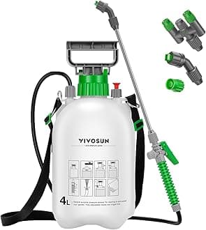 VIVOSUN 4L Pump Sprayer, Portable Water Spray Bottle in Lawn and Garden Yard, Weed Sprayer for Plants with 3 Nozzles, Adjustable Shoulder Strap, Pressure Relief Valve
