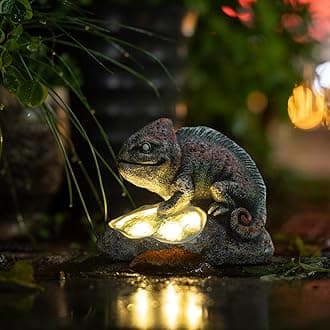 Rezpuao Garden Statue Chameleon,Solar Chameleon Decor for Outdoor,Resin Chameleon Figurine with Solar Light for Patio,Balcony,Yard,Lawn Ornament,Perfect Garden Gift