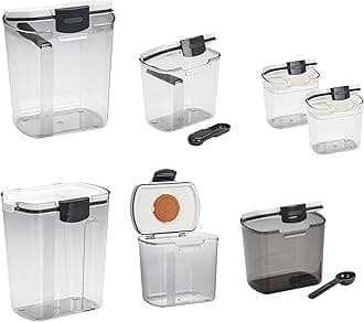 Progressive ProKeeper Baker's Airtight Kitchen Storage Canister Container Set for Flour, Sugar & More, Keeps Ingredients Fresh, with Accessories (Multicolor, 7- Piece)
