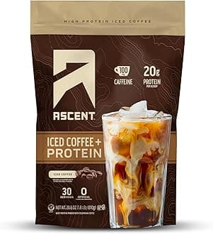 Ascent Iced Coffee Protein Powder - High Protein Coffee Powder, 20 g Protein & 100 mg Caffeine - 30 Servings