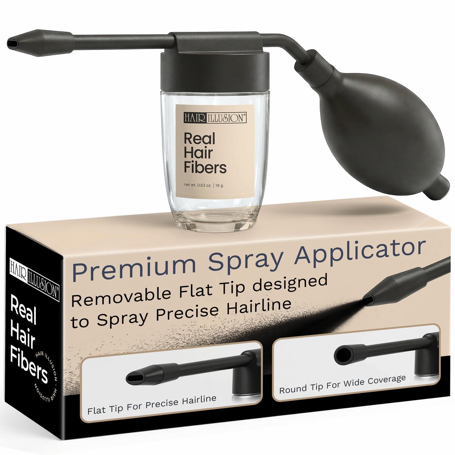Spray Applicator Removable Flat Tip designed to Spray Precise Hairline or Remove Tip For Round Sprayer And Wide Coverage (does not include hair fibers)