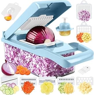 MAIPOR Vegetable Chopper Pro, Multifunctional 13 in 1 Food Chopper, Kitchen Vegetable Slicer Dicer Cutter With 8 Blades for Onion Carrot and Garlic With Container (Blue)