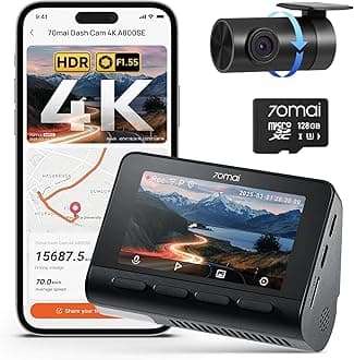 - 4K Dash Cam Front and Rear, Built in Wi-Fi 6 & GPS Car Camera, Super Night Vision, ADAS, 3'' IPS Screen, 24H Parking Mode, Time-Lapse, Loop Recording, with 128GB Card (A800SE)