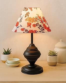 Black Metal Table Lamp with Fabric Shade, B22 holder, Urn, (Cone Marigold)