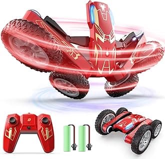 DEERCIron Remote Control Car - Double Sided Mini RC Stunt Car, 360°Rotating 4WD Off-Road RC Cars with Headlights 2.4Ghz Indoor/Outdoor Rechargeable Toy Car for Boys Girls Age 4-7 8-12 Birthday Gift
