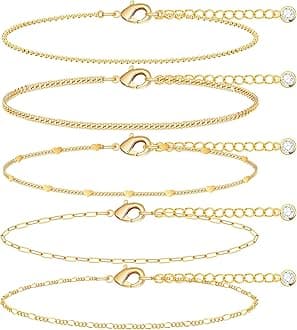 Gold Bracelets Set for Women Stack, Dainty Thick Bracelets Stack for Women Trendy, Simple Thin Gold Plated Cuff Stackable Bracelets With Beaded Cuban Paperclip Snake Rope Bangle Hand Chain Jewelry