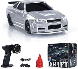 1:43 4WD Ready to Run Drift Race Vehicle Remote Control Car Tyres Traffic Cones for Hobby Simulation Lights Four-Wheel Drive RTR RC Racing Car Model, US in Stock