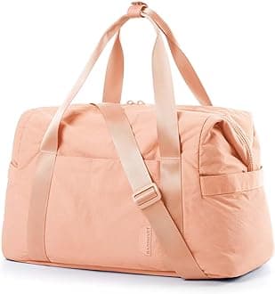 BAGSMART Gym Bag for Women, Carry on Weekender Overnight Bag, Travel Duffel Bags with Trolley Sleeve, Personal Item Travel Bag Tote Bag Workout Dance Bag(Orange,Medium)