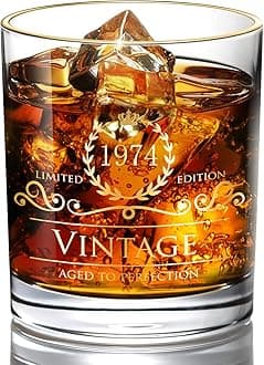1974 51st Birthday Gifts for Men/Dad/Son, Vintage Unfading 24K Gold Hand Crafted Old Fashioned Whiskey Glasses, Perfect for Gift and Home Use - 10 oz Bourbon Scotch, Party Decorations