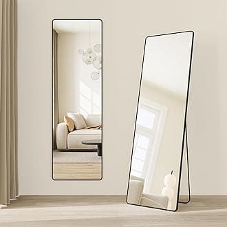 SONGMICS Full Length Mirror, 63 x 20 Inches, Rectangle Full Body Mirror with Stand, Aluminum Alloy Frame Floor Mirror, Tempered Glass, for Bedroom, Living Room, Cloakroom, Ink Black ULFM030B01