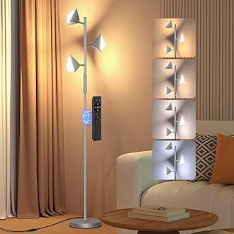 QiMH LED Tree Floor Lamp, Modern Floor Lamp for Living Room with 3 Lights,4 Color Change, 36W Stepless Dimmable Tall Standing Lamp with Touch and Remote Control for Bedroom Home Office, Silver