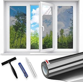 Linarun One Way Window Film Privacy 105x200 Privacy Film for Glass Windows Mirror Reflective Window Film UV Blackout Window Film Clear Anti Glare Window Film Daytime See Out Not In, Black Silver