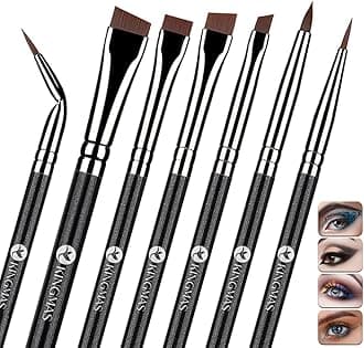 Fine Angled Eyeliner Brush, Premium 7 Pieces Gel Eye Liner Makeup Brushes, Angled Flat Definer Ultra Thin Bent Pencil Point Eyeliner Brushes for Women Girls