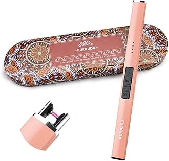 FUKKUDA Electric Candle Lighter with Gift Box - USB Rechargeable Windproof & Flameless Plasma Arc Lighter for Candles, Bohemia Box Rose Gold