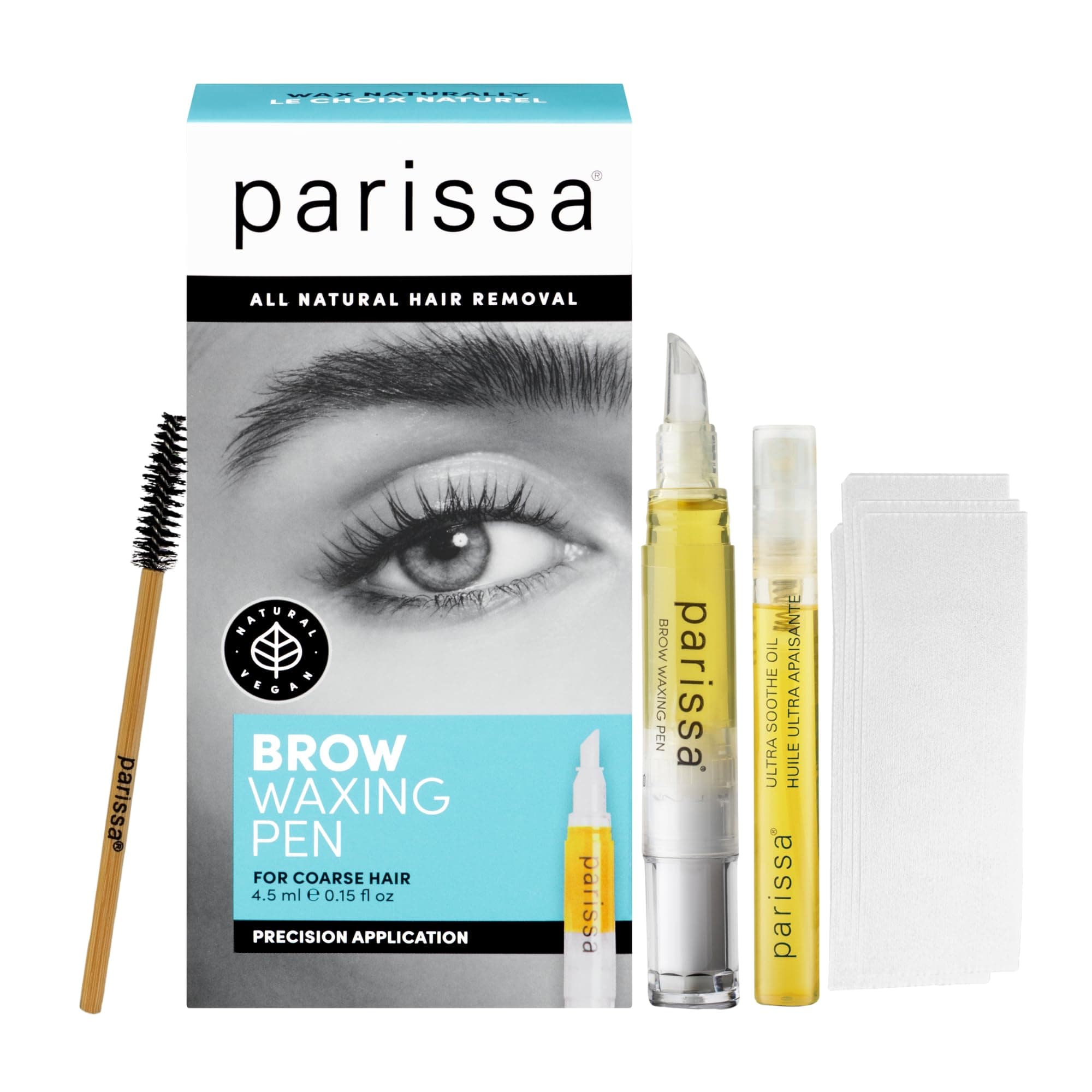 Parissa Brow Waxing Pen | Precise Eyebrow Shaping, Mess-Free Application & Coarse Hair Removal | At-Home Brow Wax Kit with 20 Strips, Brow Brush with Post-Wax Ultra Soothe Oil | 4.5 ml (0.15 Fl Oz)