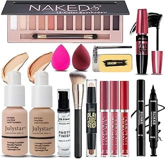 All in One Makeup Kit for Women Full Kit, 12 Colors Eyeshadow, Foundation & Primer, Lipsticks, Eyeliner, Mascara, Contour Stick, Brow Soap, Makeup Brush & Sponge, Make Up Gift Set for Women, Teens