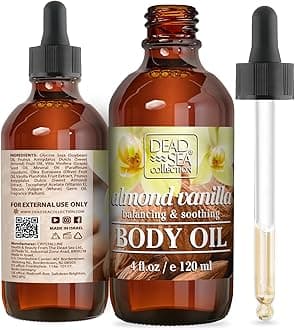 Dead Sea Collection Body Oil with Almond & Vanilla-Dry Skin Moisturizer and Hydrating Massage - Nourishing Bath Oil - Increase Skin Elasticity and Provide Anti-Aging Support for your Body (4 fl.oz)
