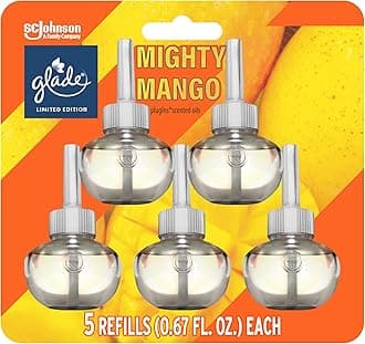 Glade PlugIns Refills Air Freshener, Scented and Essential Oils for Home and Bathroom, Mighty Mango, 3.35 Fl Oz, 5 Count