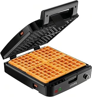 KRUPS Belgian Waffle Maker, Waffle Maker with Removable Plates, 4 Slices, Silver/Black