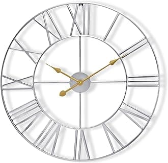 Sorbus Large Wall Clock for Living Room Decor - 24 inch Big Wall Clock Decorative - Battery Operated - Roman Numeral Analog Large Clock for Bedroom, Room, Home, Kitchen, Office, Wall Decor (Silver)