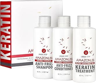 Amazonliss Brazilian Keratin Hair Treatment One Step Protein Hair Treatment Formaldehyde Free Hair Strengthening Alisado Brasileño Keratina Brasileña (One Step Keratin w/Shamp. & Condit. 2.02 Fl Oz)
