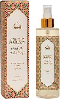 Oud Al Khaleeji Attar Al Faraash | 250ml Non Alcoholic Spray | Arabic Natural Mist | Air Freshener, Room Mist, Fabric & Linen Spray | Perfect for Prayer mats, beds, sofas, curtains | Halal