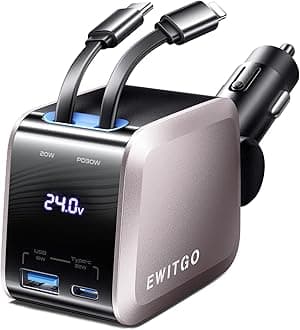 Retractable Car Charger, Car Accessories, 72W Fast Charging USB C Car Charger with 4FT Retractable Cables and 2 Ports, for iPhone 16 15 14 13 12, Samsung etc, Rose Gold