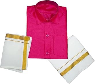 NITHILA CREATIONS Boys Traditional Adjustable Lungi Dhoti Shirt Mundu Set (CMonly-$)