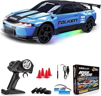 Remote Control Car RC Drift Car 2.4GHz 1:24 4WD 15KM/H High Speed Racing Sport Car with LED Lights Drifting Tire Racing Sport Toy for Adults Boys Girls Kids Gift 2Pcs Rechargeable Batteries