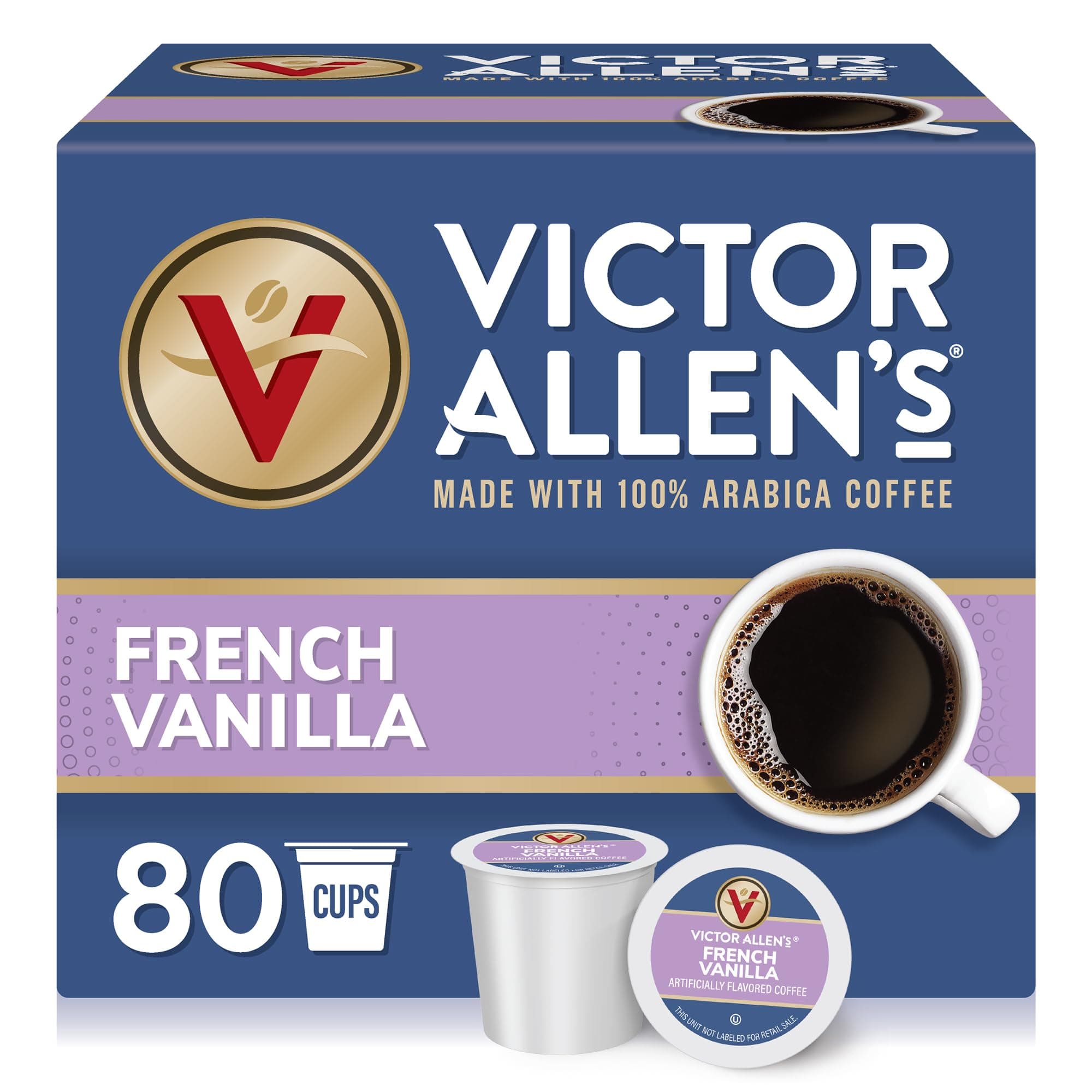 Victor Allen's Coffee French Vanilla Blend, Flavored Medium Roast, 80 Count Single Serve Coffee Pods for Keurig K-Cup Brewers