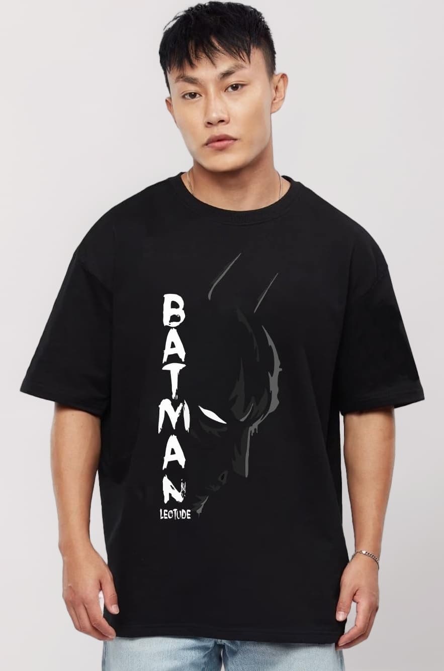 Half Sleeve Oversized Tshirt for Men, Round Neck Cottonblend Drop Shoulder Printed T-Shirt (Black Color)