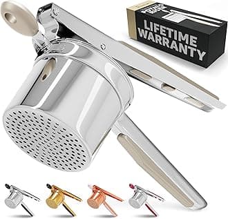 PriorityChef Large 15oz Potato Ricer, Heavy Duty Stainless Steel Potato Masher and Ricer Kitchen Tool, Press and Mash Kitchen Gadget For Perfect Mashed Potatoes - Everytime, Sand Beige